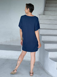 caraucci-woman-wearing-navy-blue-v-neck-tunic-as-a-dress #color_navy