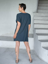 caraucci-woman-wearing-teal-v-neck-tunic-as-a-dress #color_teal