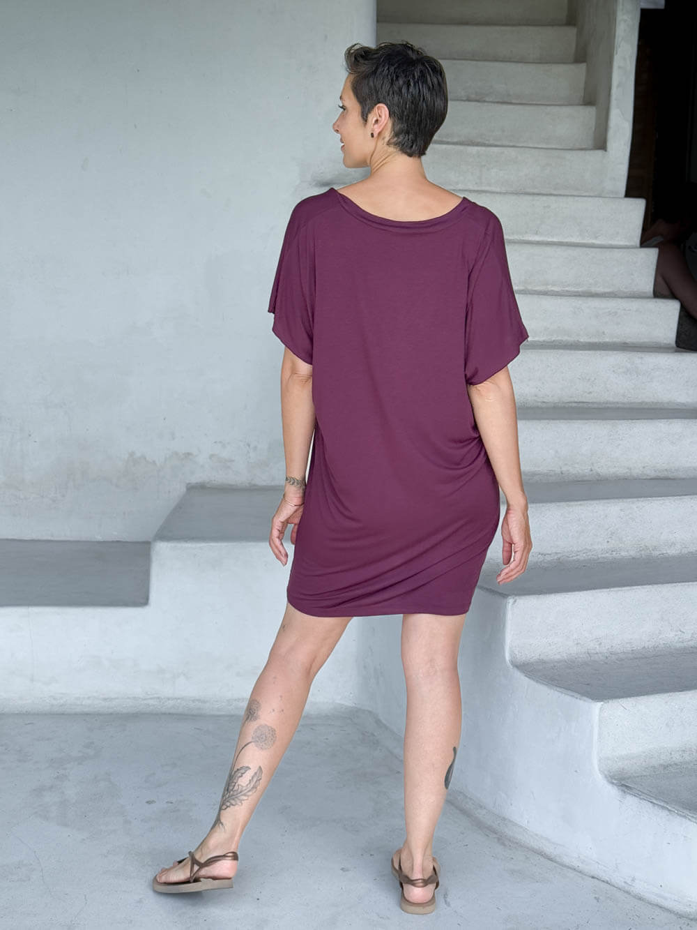 caraucci-woman-wearing-purple-v-neck-tunic-as-a-dress #color_jam