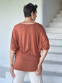 caraucci women's lightweight short sleeve rust loose fit top #color_copper