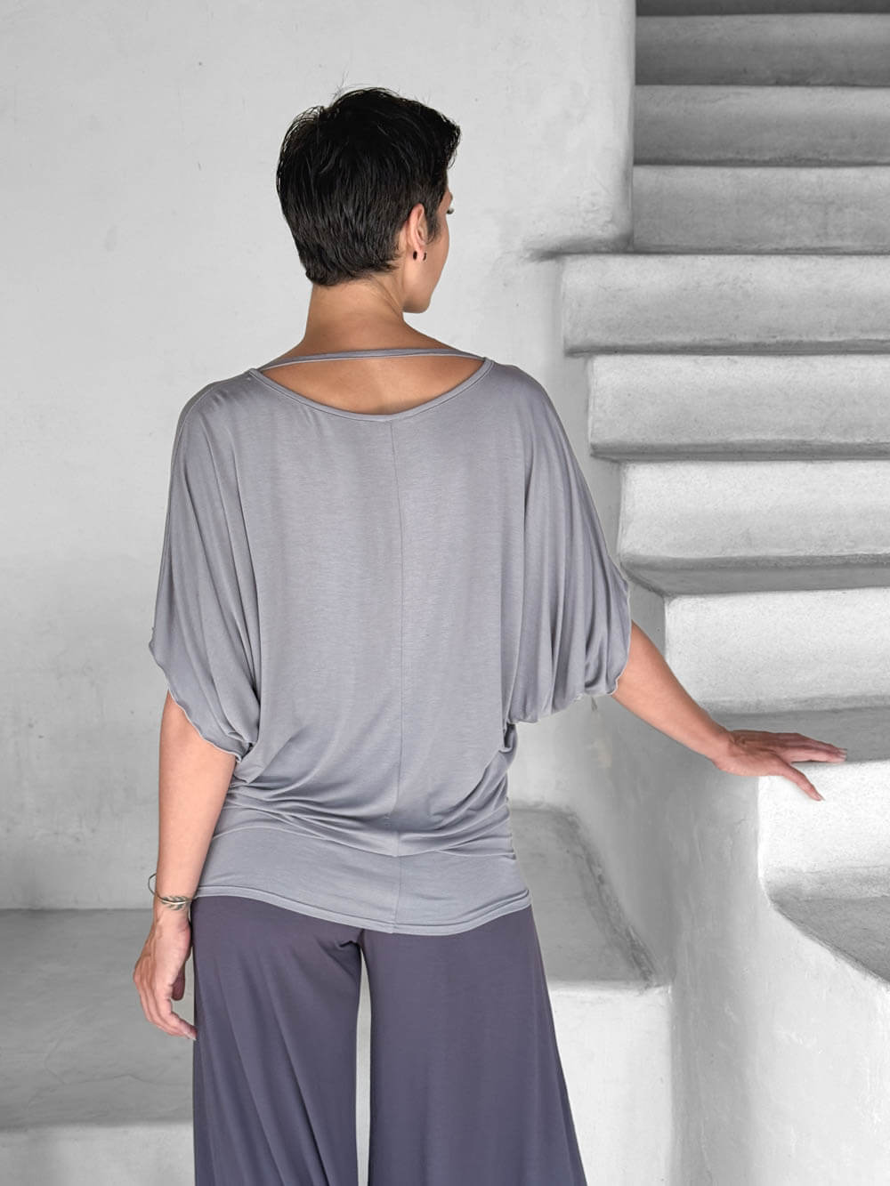 caraucci women's lightweight short dolman sleeve light gray loose fit top #color_stone
