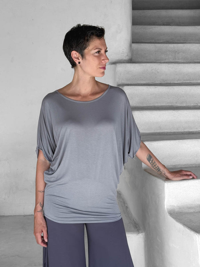 caraucci women's lightweight short dolman sleeve light gray loose fit top #color_stone