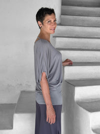caraucci women's lightweight short dolman sleeve light gray loose fit top #color_stone