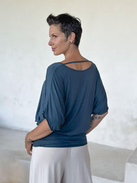 caraucci women's lightweight short sleeve teal blue loose fit top #color_teal