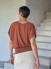 caraucci women's rust lightweight short sleeve loose fit top #color_copper