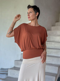 caraucci women's rust lightweight short sleeve loose fit top #color_copper