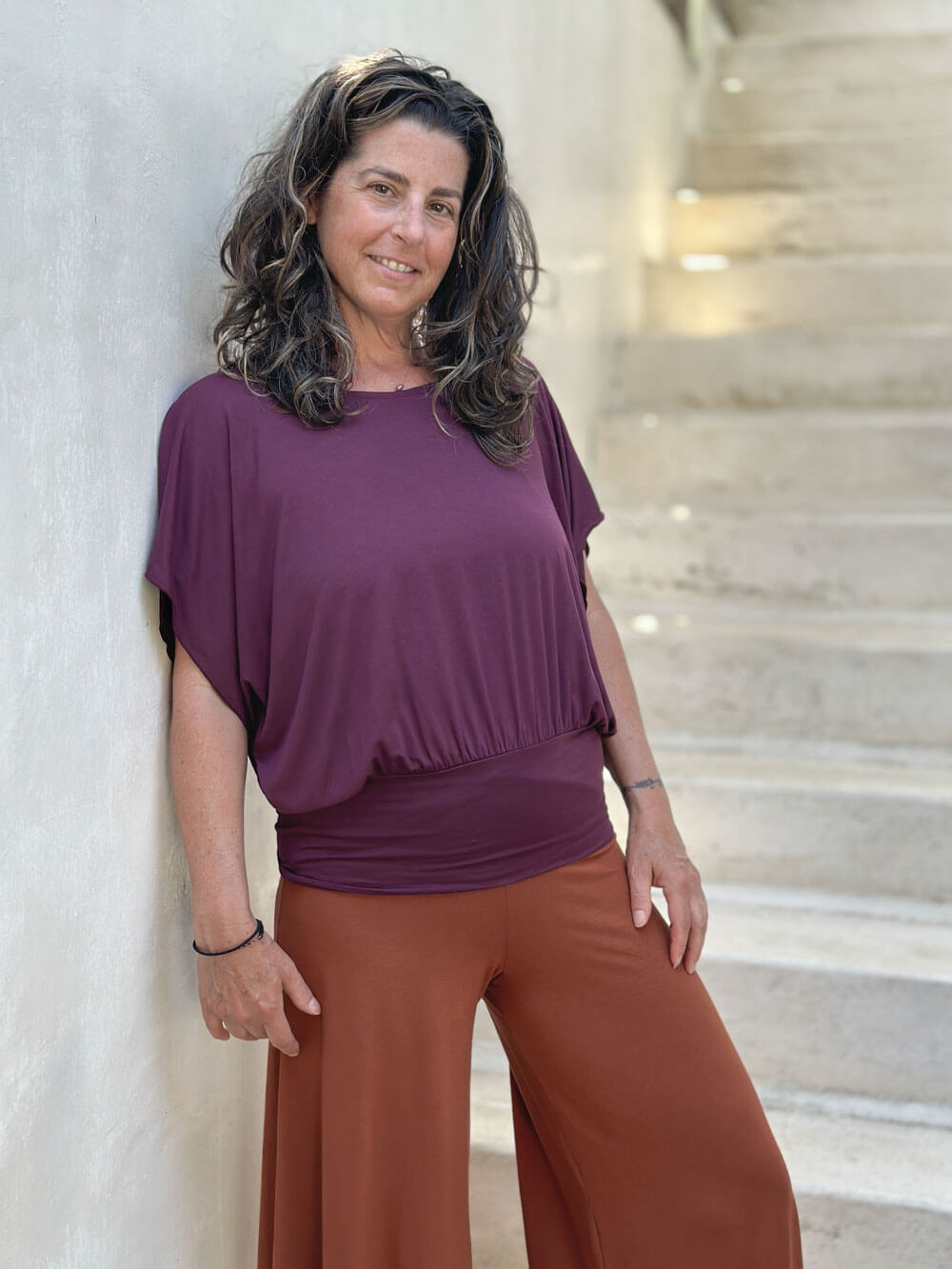 #caraucci women's purple lightweight short sleeve loose fit top #color_jam