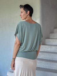 caraucci women's sage green lightweight short sleeve loose fit top #color_moss