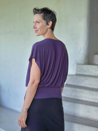 #caraucci women's purple lightweight short sleeve loose fit top #color_plum