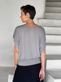 caraucci women's light grey lightweight short sleeve loose fit top #color_stone