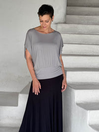 caraucci women's light grey lightweight short sleeve loose fit top #color_stone