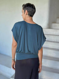 #caraucci women's teal blue lightweight short sleeve loose fit top #color_teal
