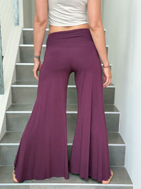 caraucci stretch jersey purple wide-leg side slit full-length flow pants #color_jam