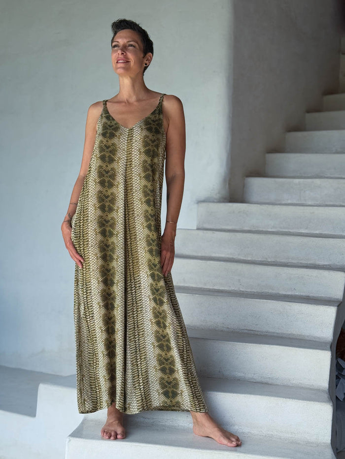 Olive Snake Print Ruched Jumper