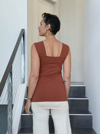 women's plant based rayon jersey stretchy orange square neck cap sleeve t-shirt #color_copper