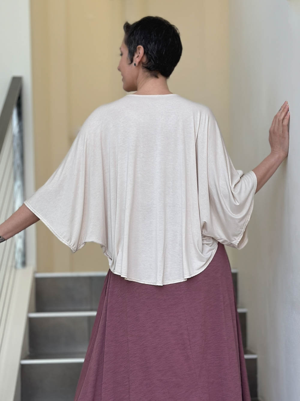 caraucci loose round neck cream dolman sleeve free size top #color_cream