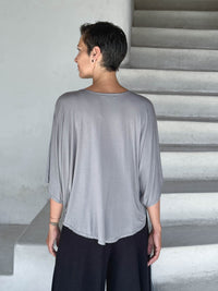 caraucci loose round neck light gray dolman sleeve free size top #color_stone