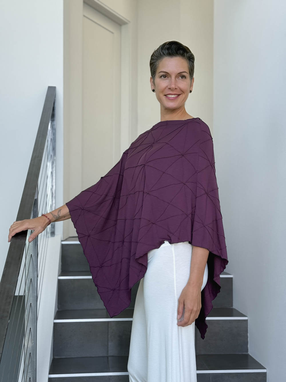 caraucci women's plant based rayon jersey purple textured poncho can be worn multiple ways; dress, skirt, halter top #color_jam