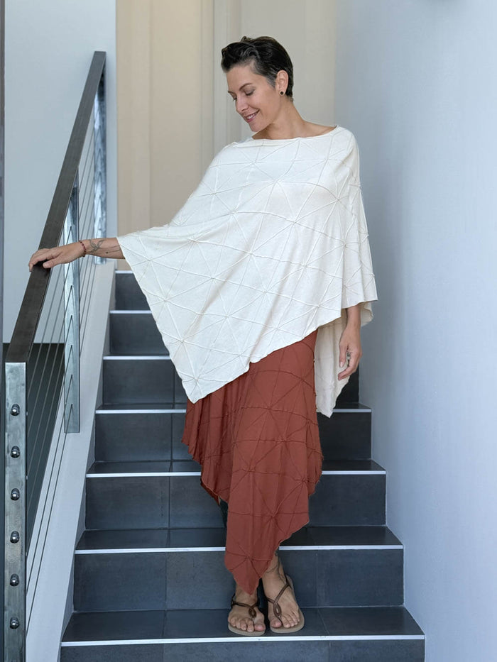 caraucci women's rayon jersey textured cream poncho can be worn multiple ways; dress, skirt, halter top #color_cream