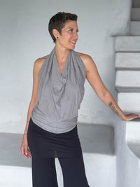 caraucci texture poncho worn as sleeveless cowl neck top #color_stone