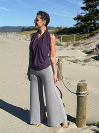 caraucci stretchy light grey flare-leg pants #color_stone
