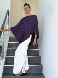 caraucci women's plant based rayon jersey purple textured poncho can be worn multiple ways; dress, skirt, halter top #color_plum