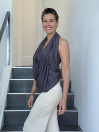 caraucci women's plant based rayon jersey gray textured poncho can be worn multiple ways; dress, skirt, halter top #color_steel