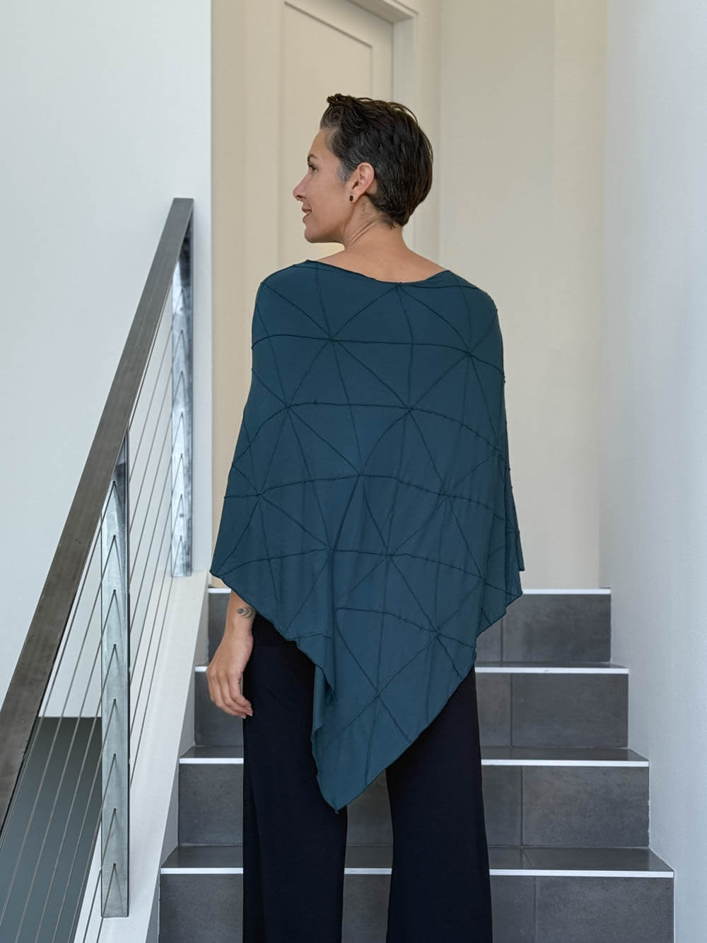 caraucci women's plant based rayon jersey teal blue textured poncho can be worn multiple ways; dress, skirt, halter top #color_teal