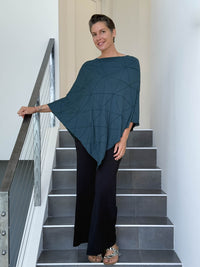 caraucci women's plant based rayon jersey teal blue textured poncho can be worn multiple ways; dress, skirt, halter top #color_teal
