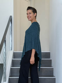 caraucci women's plant based rayon jersey teal blue textured poncho can be worn multiple ways; dress, skirt, halter top #color_teal