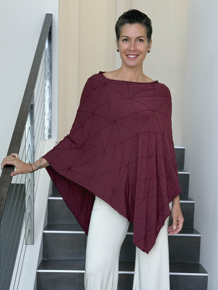 caraucci women's plant based rayon jersey maroon versatile poncho can be worn multiple ways; dress, skirt, halter top #color_wine