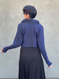 caraucci women's bamboo cotton fleece navy blue dolman cowl shrug with thumbholes #color_navy