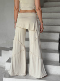 women's skirt-over cream wide leg pants with raised diagonal stitching #color_cream