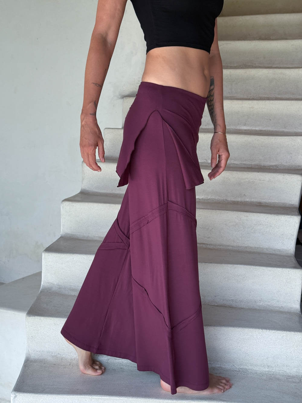 women's skirt-over purple wide leg pants with raised diagonal stitching #color_jam