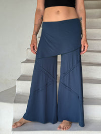 women's skirt-over navy blue wide leg pants with raised diagonal stitching #color_navy