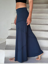 women's skirt-over navy blue wide leg pants with raised diagonal stitching #color_navy