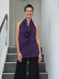caraucci convertible purple draped shrug that converts into a cowl neck backless tunic #color_plum