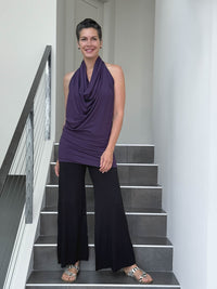 caraucci convertible purple draped shrug that converts into a cowl neck backless tunic #color_plum