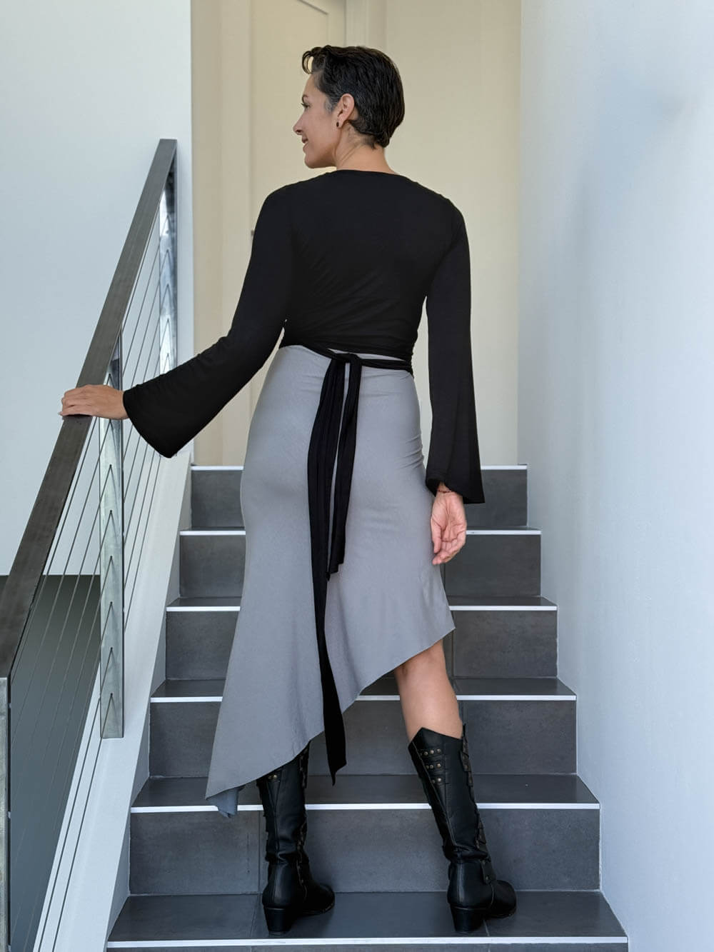 caraucci women's rayon jersey black long sleeve wrap ballet shrug #color_black