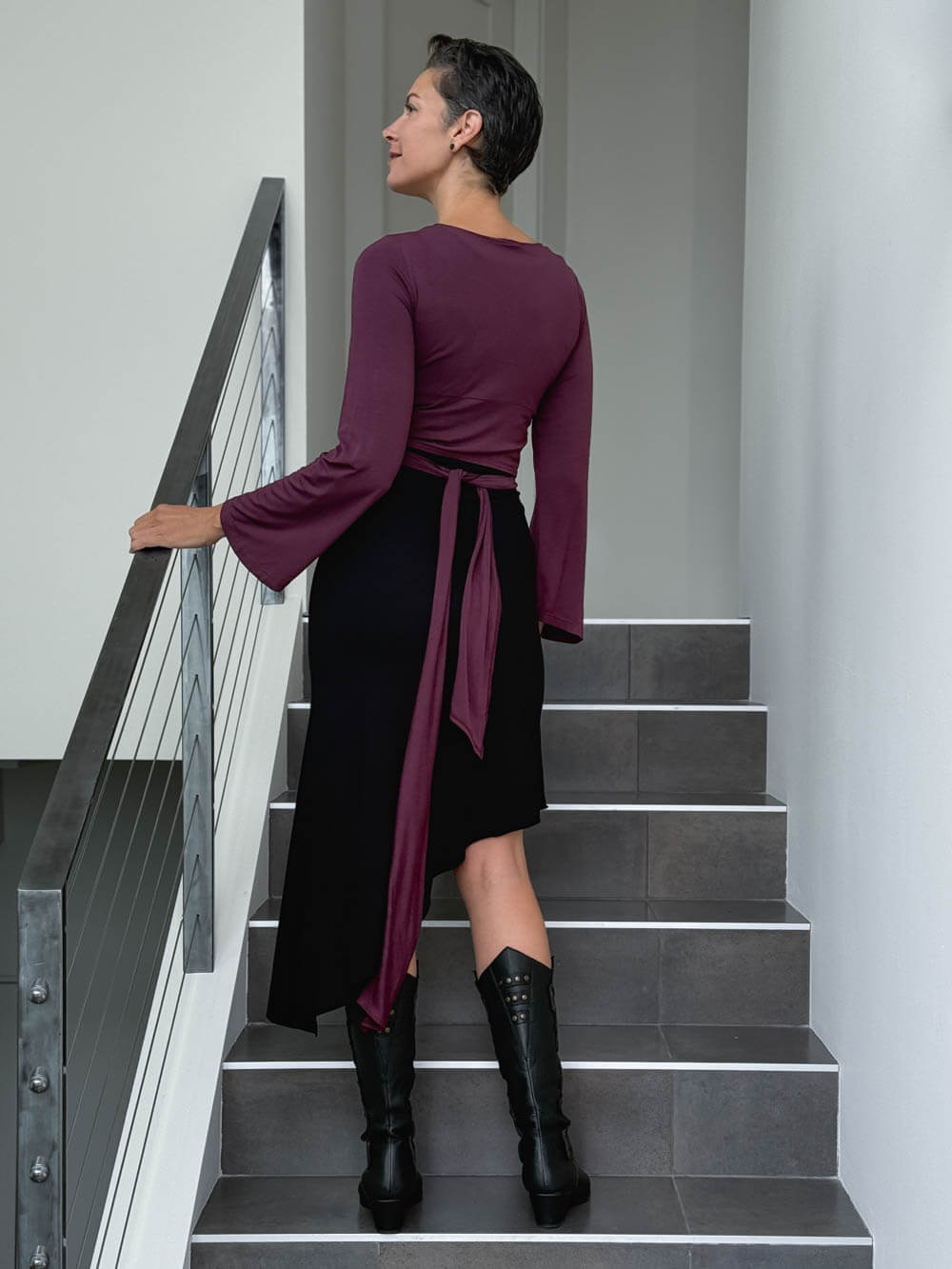 caraucci women's rayon jersey purple long sleeve wrap ballet shrug #color_jam