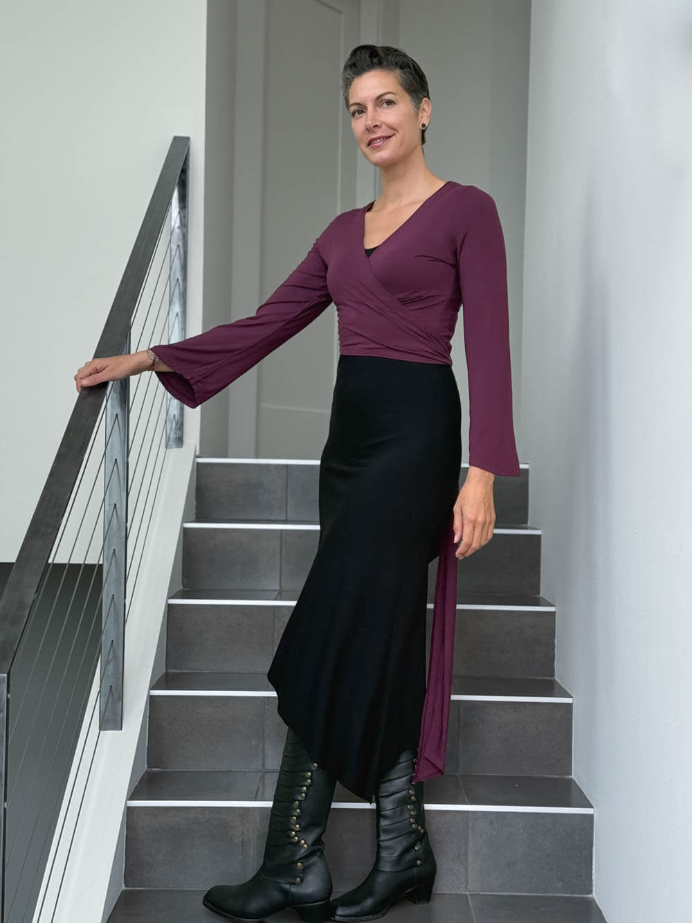 caraucci women's rayon jersey purple long sleeve wrap ballet shrug #color_jam