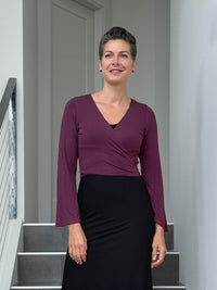 caraucci women's rayon jersey purple long sleeve wrap ballet shrug #color_jam