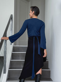 caraucci women's rayon jersey navy blue long sleeve ballet wrap shrug #color_navy