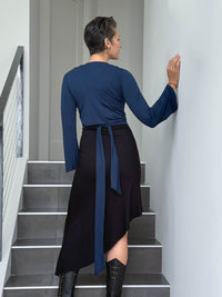 caraucci women's rayon jersey navy blue long sleeve ballet wrap shrug #color_navy