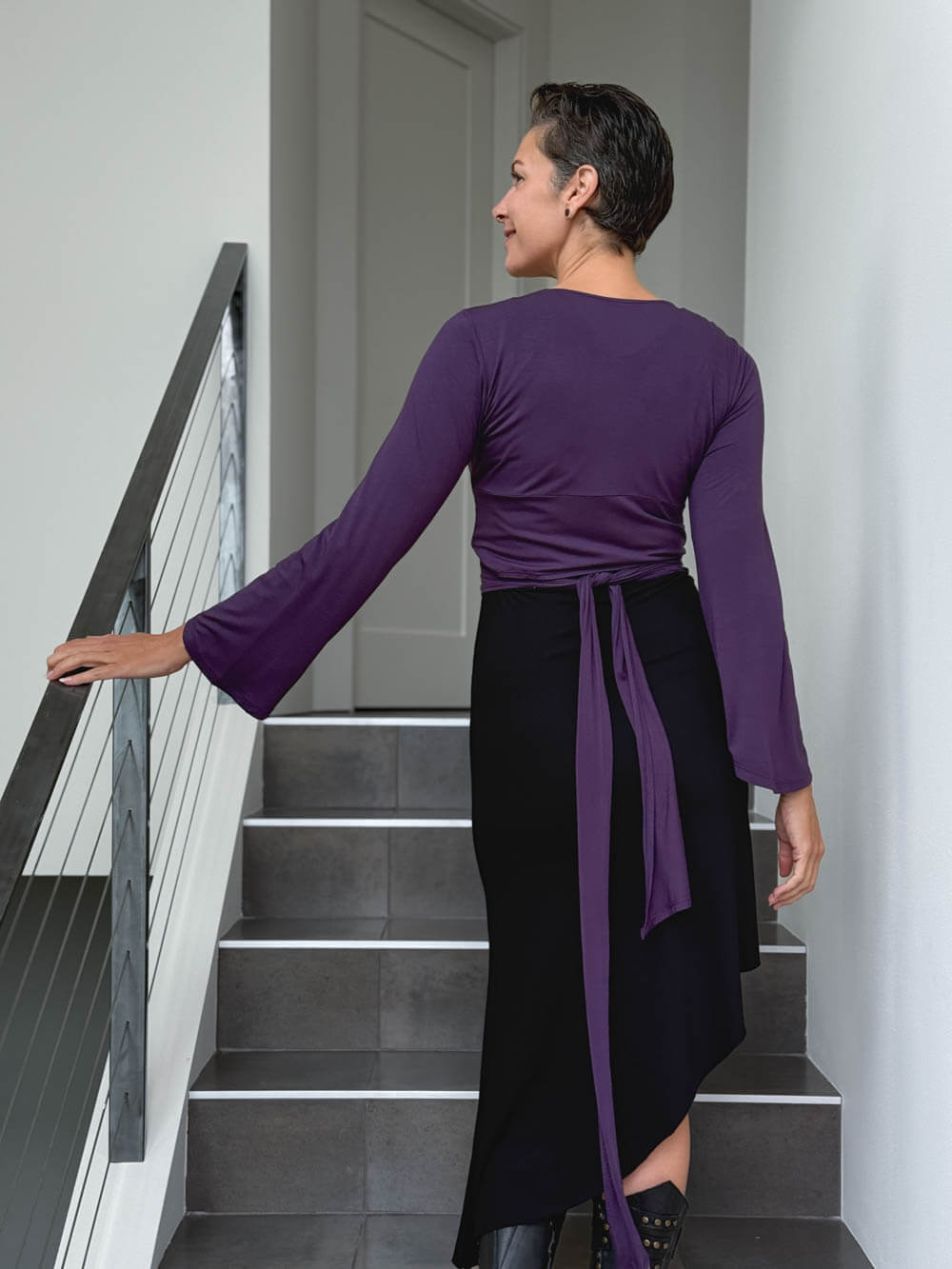 caraucci women's rayon jersey purple long sleeve wrap ballet shrug #color_plum