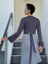 caraucci women's rayon jersey steel gray long sleeve wrap ballet shrug #color_steel