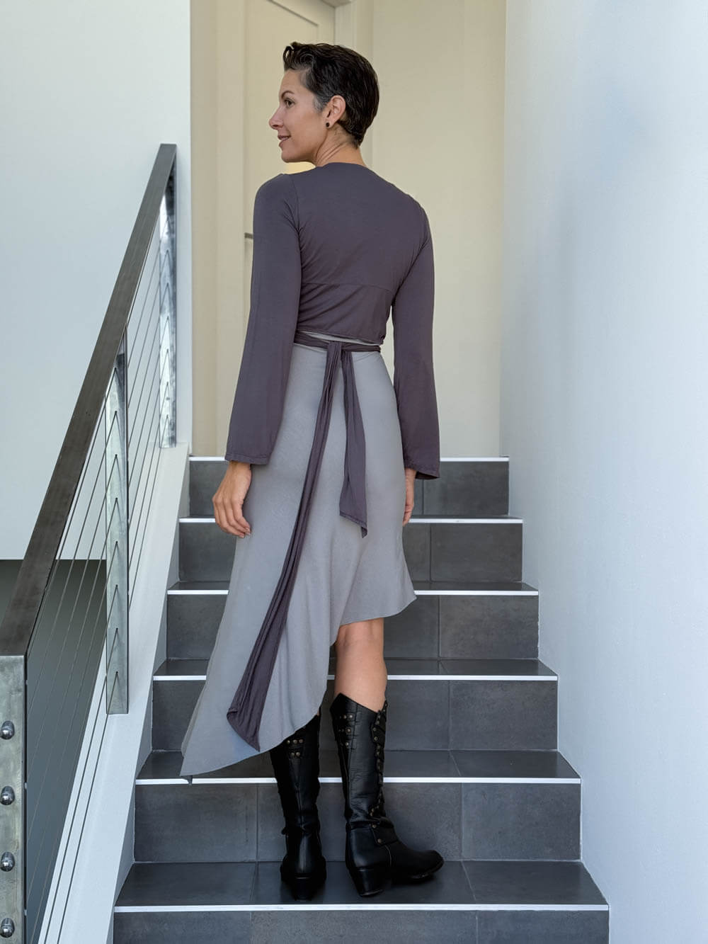 caraucci women's rayon jersey steel gray long sleeve wrap ballet shrug #color_steel