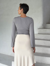 caraucci women's jersey steel light grey wrap shrug and top #color_stone