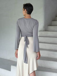 caraucci women's jersey steel light grey wrap shrug and top #color_stone