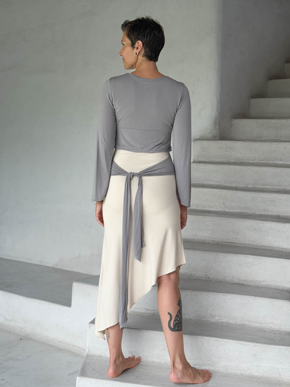 caraucci women's jersey steel light grey wrap shrug and top #color_stone